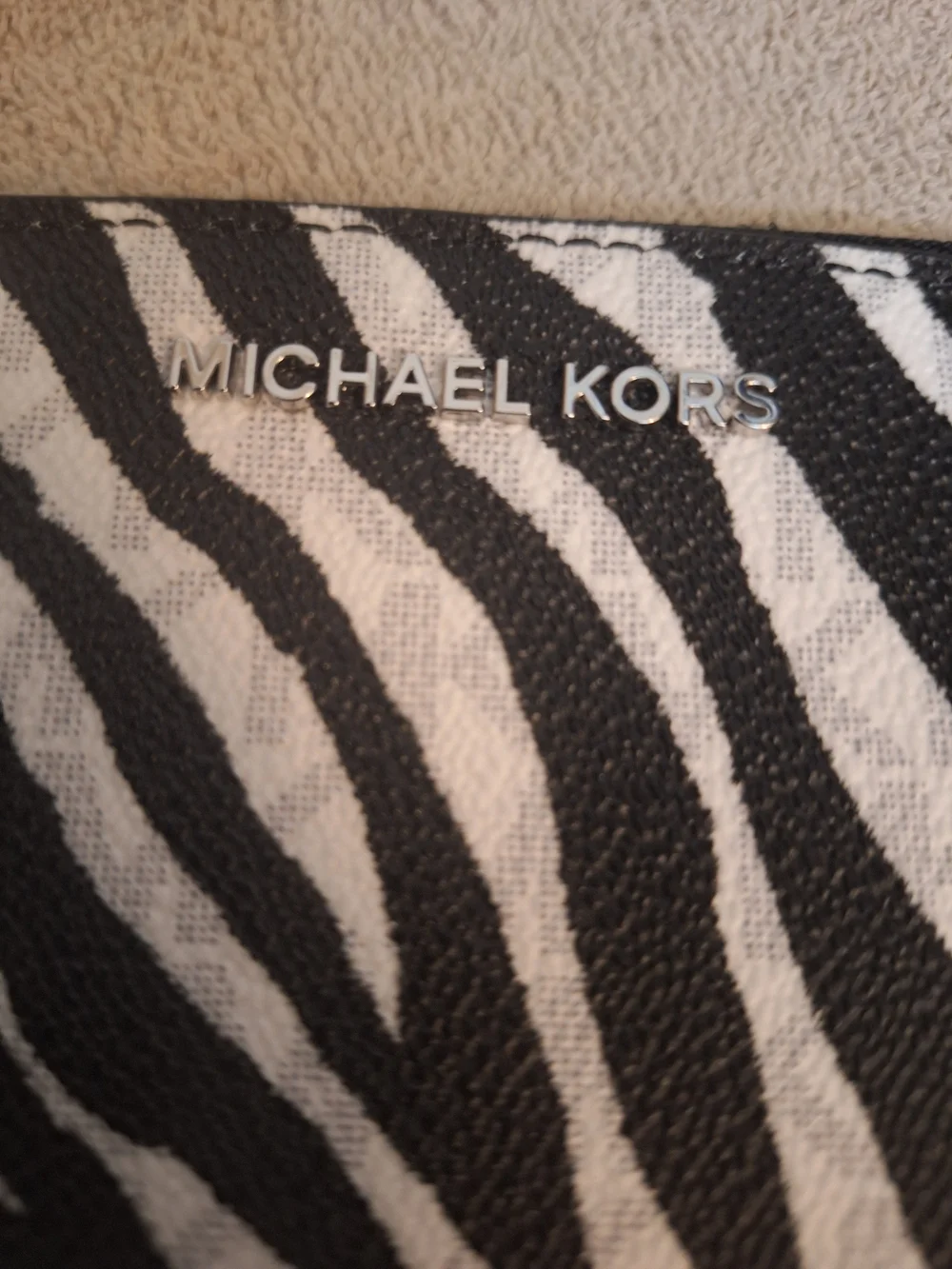 Michael Kors Black & White Zebra Print Wristlet Clutch Card Holder